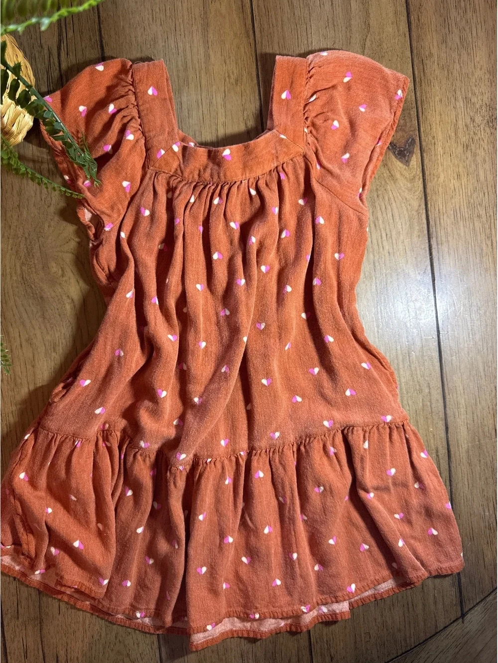 Cat & Jack Girls Rust Heart Print Tiered Dress with Pockets Size Small (6/6X)
